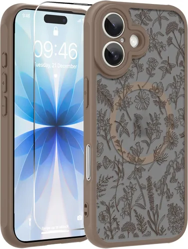 Vista 78 de OOK Funda magnética para iPhone 13 Pro Max [compatible con MagSafe] Funda delgada translúcida mate con flor silvestre negra, protección para lente