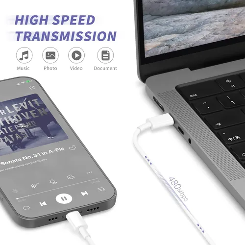 Vista 5 de Cargador para iPhone 16 y 15 de carga rápida, [certificado MFi], paquete de 2 bloques de carga rápida de 20 W tipo C con cable USB C a USB C de 6