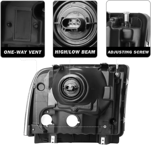 Vista 5 de SOCKIR - Juego de faros compatible con Ford F250 F350 F450 F550 Super Duty 1999-2004 / Ford Excursion 2000-2004, carcasa negra, reflector