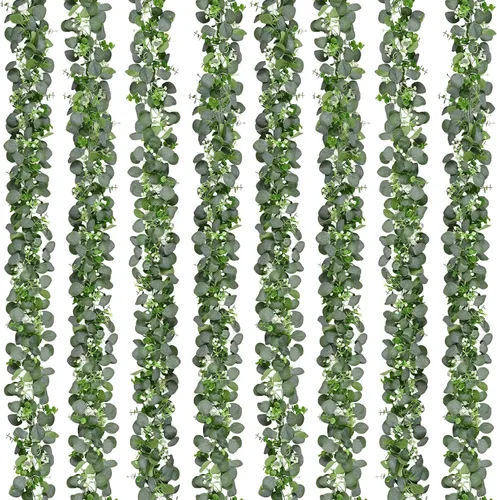 Vista 11 de Dolicer 2 Paquetes Guirnalda Artificial de Eucalipto de 6 Pies, Guirnalda de Vegetación Falsa Colgante Hojas de Eucalipto Dólar de Plata Falsas