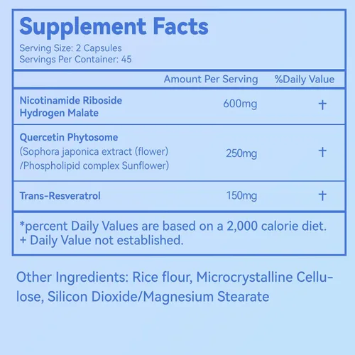 Vista 2 de Suplemento NAD+ de 1000 mg, suplemento liposomal de ribósido de nicotinamida NAD con resveratrol y quercetina para mujeres y hombres - 90 cápsulas