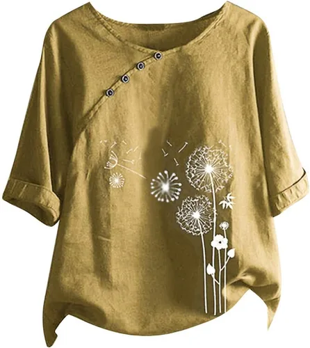 Vista 4 de Ceboyel Blusas de verano con estampado de diente de león y manga 34 para mujer, túnica casual elegante, ajuste holgado, ropa de mujer 2023