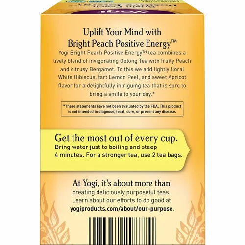 Vista 3 de Yogi Tea Bright Peach Positive Energy Tea – 16 bolsas de té por paquete (6 paquetes) – Té orgánico para apoyar la concentración y la energía