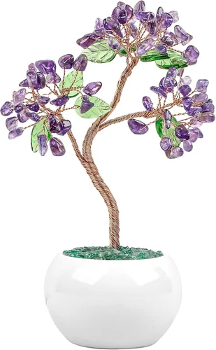 Vista 9 de Rockcloud Árbol de dinero de cristal curativo de aguamarina de 6.5 pulgadas, bonsái Fengshui con base de cerámica para buena suerte, riqueza