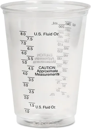 Vista 4 de Vasos medidores de plástico ultra transparente, desechables graduados, 8 oz/8.1 fl oz (paquete de 50)