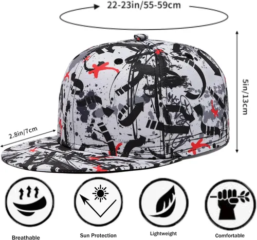 Vista 4 de Gorra de béisbol para hombre, estilo hip hop, visera plana, ajustable, unisex, ajustable, transpirable