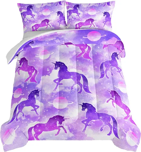 Vista 18 de Juego de edredón de mariposa HOSIMA con 2 fundas de almohada, edredón de galaxia con cielo estrellado lunar, decoración de habitación de mariposas