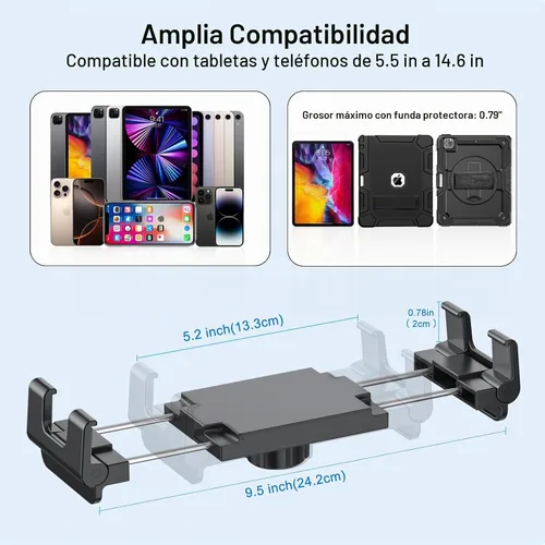 Vista 2 de PLDHPRO Soporte de tableta para camión, base de taladro resistente, soporte para tablet para tablero de automóvil, soporte ajustable de 2 etapas