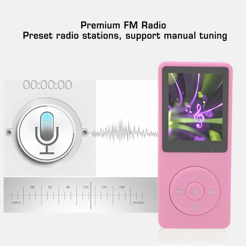 Vista 5 de Reproductor de MP3 de 8 GB, reproductor de música portátil con Bluetooth, radio FM, pantalla de 1.8 pulgadas, soporta 64 GB de almacenamiento