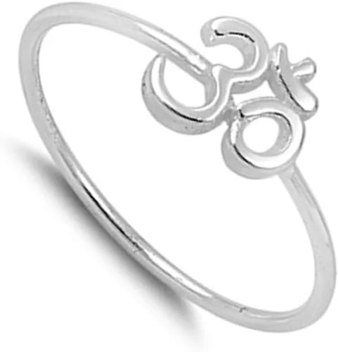 Vista 3 de ELIJA SU COLOR Anillo con signo Om de plata esterlina