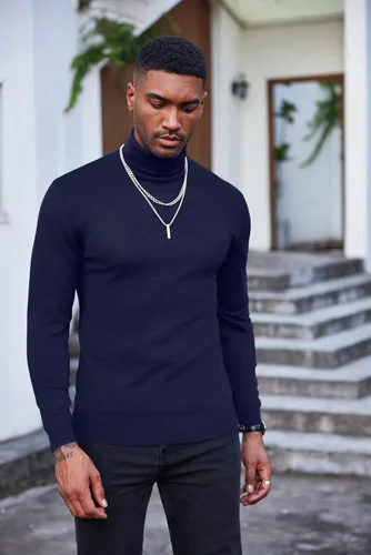 Vista 8 de COOFANDY Suéter de cuello alto ajustado para hombre, casual, básico, de manga larga, suéter de punto