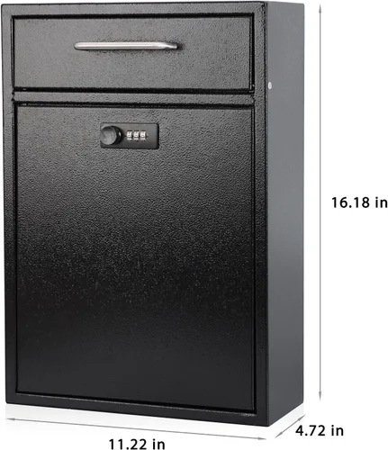 Vista 7 de Buzones de montaje en pared para exteriores con llave o cerradura de combinación, negro, XL