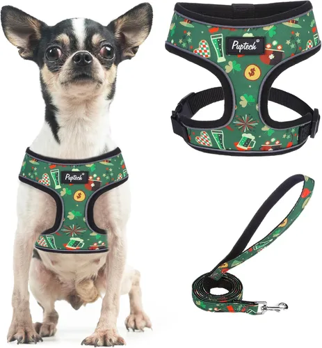 Vista 16 de PUPTECK Juego de arnés y correa de malla suave para perro, cachorro y gato, cómodo chaleco acolchado sin tirones, azul Pascua, S