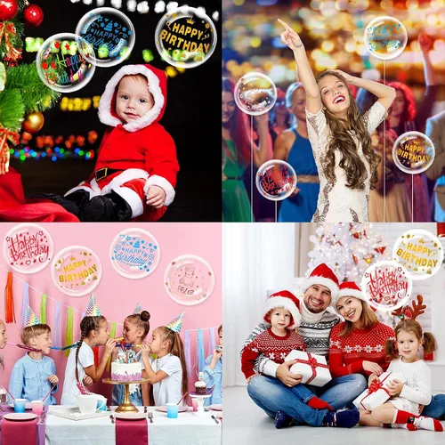 Vista 7 de Kasyat Juego de 36 calcomanías de cumpleaños, globos transparentes Bobo 12 Birthday Stickers 24 DIY Bubble Transparent Party Supplies Decoration
