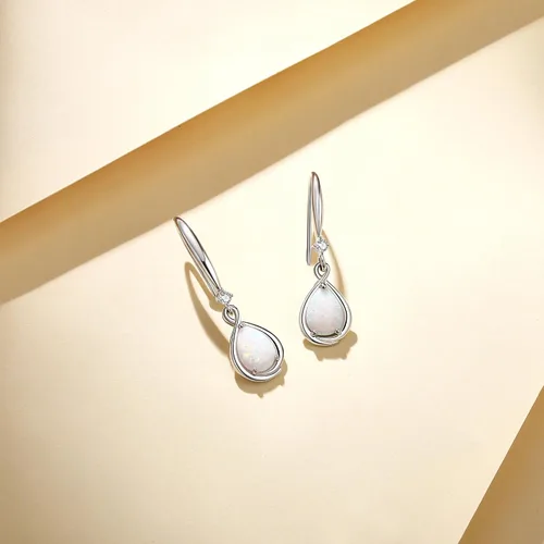 Vista 2 de FANCIME Opal Earrings 925 Sterling Silver Infinity Earrings Dangle Earrings with Created Teardrop White Fire Opal,Fine Opal Jewelry for Women