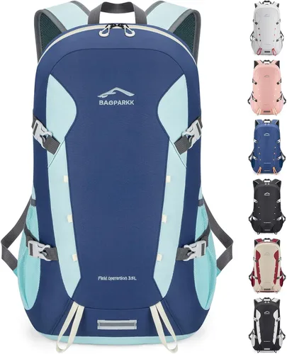 Vista 13 de BAGPARKK Mochila de senderismo, mochilas de viaje grandes de 35 litros para hombres y mujeres, resistente al agua, ultra ligera, plegable, plegable