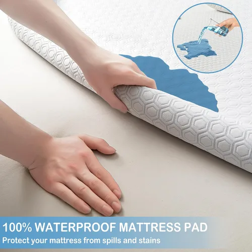 Vista 3 de Mooreeke Protector de colchón de nailon de alta calidad, 100% impermeable, naturalmente refrescante, suave, silencioso, transpirable y más suave que