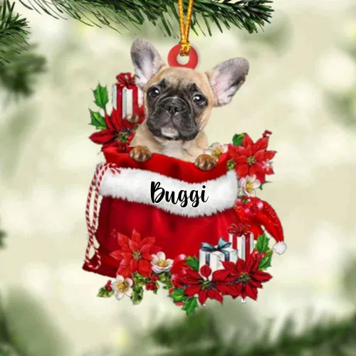 Vista 158 de Perro Akita Inu personalizado en bolsa de regalo, adorno de Navidad, nombre personalizado, regalo para amantes de los perros, familia, Navidad