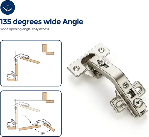 Vista 6 de Ravinte 1 par de 2 bisagras de gabinete de cocina, bisagras de puerta de cocina de 135 grados compatibles con armario de esquina Lazy Susan, marco
