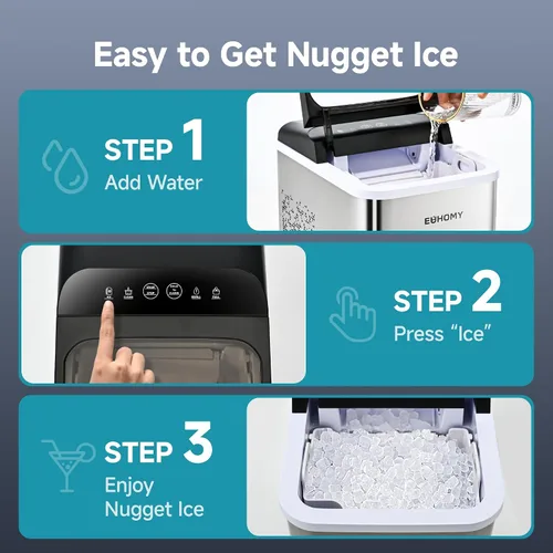 Vista 4 de EUHOMY Nugget Máquinas de Hacer Hielo para Encimera, Listo en 8 Minutos, 35 libras/24H, Autolimpiante, Máquina de Hacer Hielo Portátil con Cuchara