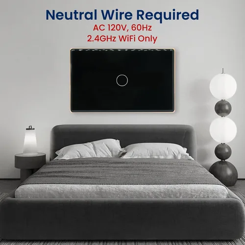 Vista 2 de Interruptor de luz inteligente de monitoreo de energía WiFi, 1 botón de un solo polo, requiere cable neutro, 2.4 GHz, compatible con Alexa