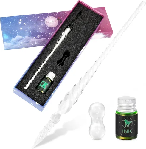 Vista 10 de Luxiv - Juego de bolígrafos de cristal con tinta, soporte y paquete Púrpura