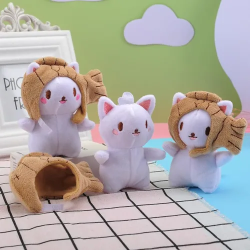 Vista 5 de Señora Niña Lindo Peluche PP Algodón Desmontable Taiyaki Sombrero Gato Llavero De Peluche Creativo Llavero De La Mochila Colgante Llavero