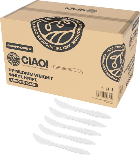 Vista 8 de CIAO! Tenedor blanco desechable de 5.8 pulgadas de polipropileno de peso medio (caja de 1000)