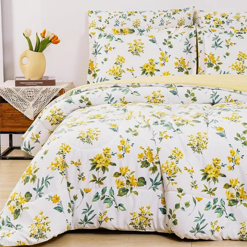 Vista 10 de lasoftan Juego de edredón floral Queen con sábanas, ropa de cama vintage de lujo de 7 piezas, ropa de cama de microfibra suave en una bolsa, juego