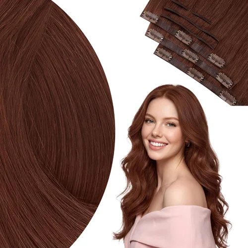 Vista 58 de Ve Sunny Extensiones de cabello clip-in de cabello humano real con reflejos, extensiones de cabello con clip para cabello corto, marrón oscuro