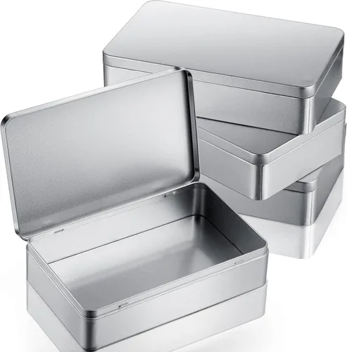 Vista 8 de Hotop 1 paquete de cajas de lata vacías rectangulares plateadas de 8.5 por 5.3 por 1.9 pulgadas, regalo, joyería y kit de lata de almacenamiento