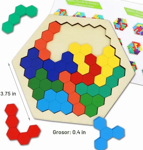 Vista 5 de Paquete de 2 rompecabezas de bloques rusos de madera + rompecabezas hexagonales para niños y adultos, rompecabezas de bloques de madera inteligencia