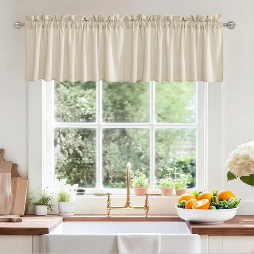Vista 42 de RYB HOME - Cortinas de café de 24 pulgadas de largo, cortinas cortas de lino traslúcidas para ventana pequeña, cortina de media privacidad con Angora