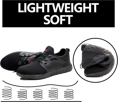 Vista 78 de SUADEX Zapatos deportivos con punta de acero para hombres y mujeres, indestructibles, ligeros, cómodos, antideslizantes, puntera compuesta