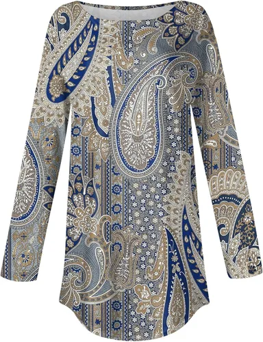 Vista 3 de Fall Outfits for Women Printing Round Neck Pullover Tops Long Sleeve Hide Belly Outfits Casual Loose T Shirt
