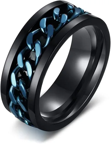 Vista 7 de MMTTAO Men's Spinner Fidget Chain Ring Rotation Anxiety Relief Wedding Band for Men Women Stainless Steel Intertwine Ring Motorcycle Biker Bicycle