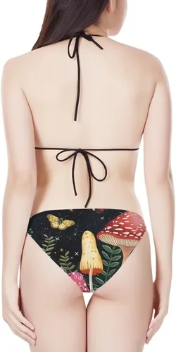 Vista 4 de YEXIATODO Traje de baño de 2 piezas para mujer, conjunto de bikini triangular con tanga halter