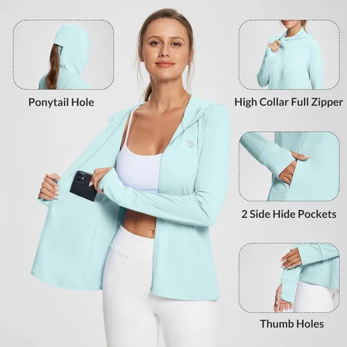 Vista 4 de Baleaf - Sudadera con capucha de protección solar para mujer, ligera, de manga larga, para cubrirse del sol