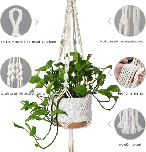 Vista 5 de MIPON - Paquete de 3 perchas de macramé para interiores con 3 ganchos, soporte para macetas colgantes para plantas, tamaños de 46"/41"/34