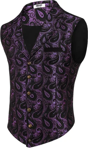 Vista 18 de COOFANDY - Chaleco para hombre, estilo victoriano y steampunk, con estampado paisley floral, gótico, para traje formal y esmoquin, con solapas