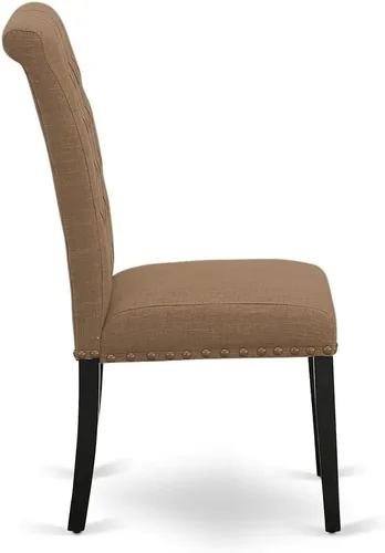 Vista 6 de East West Furniture BRP1T17 Bremond Parson - Juego de 2 sillas acolchadas de tela de lino color sable ligero con ribete de clavos, color negro