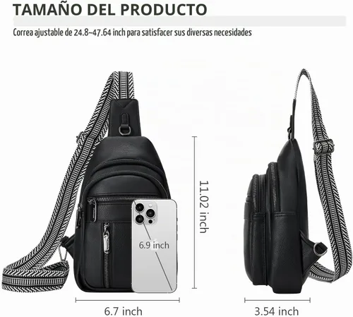 Vista 4 de Riñonera antirrobo para mujer, pequeña cangurera de piel Negro-b