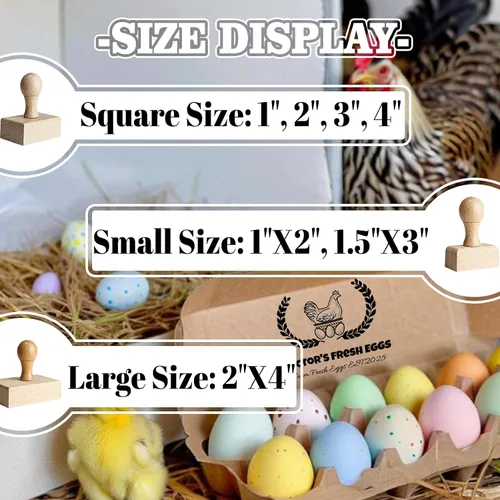 Vista 4 de Sello personalizado de cartón de huevos para huevos frescos, sellos personalizados de cartón de huevos de madera y goma para granjeros granjeros