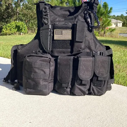 Vista 4 de BOMTURN Chaleco táctico Airsoft mejorado modular ajustable para paintball chaleco al aire libre apto para adultos