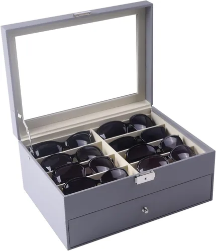 Vista 4 de AUTOARK AW-165 - Organizador de cuero para guardar lentes de sol y lentes de sol, 16 piezas, color gris