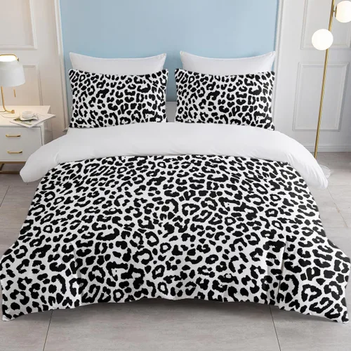 Vista 8 de Juego de funda de edredón con estampado de leopardo, tamaño King, suave, de lujo, suave, con guepardo, para niñas, estilo moderno, bohemio
