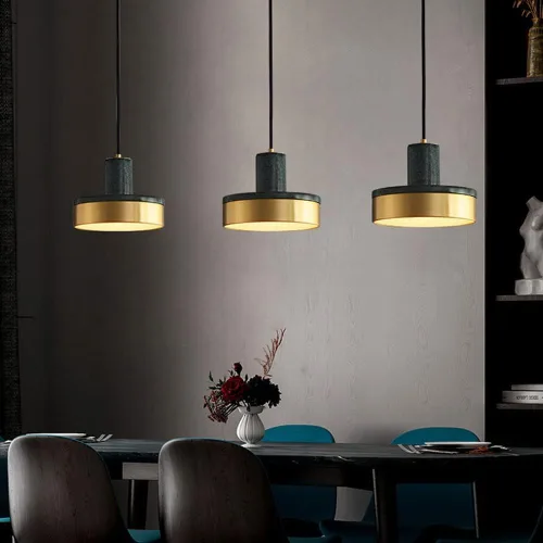 Vista 3 de Marble Bedside Lamp Modern Brass Pendant Light with Acrylic Lampshade 12W Warm Light Disc Suspension Lamp Fixture for Kitchen Island Dining Green