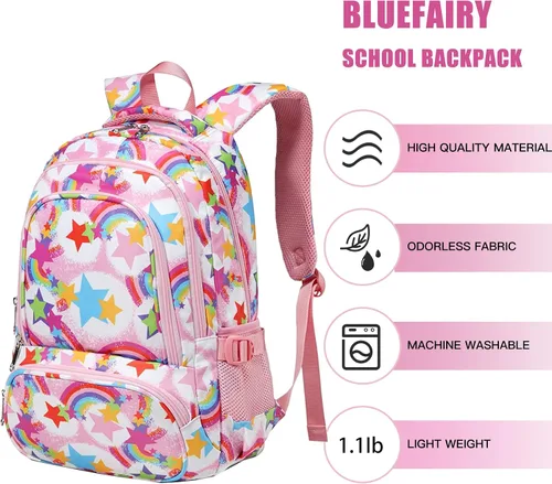 Vista 7 de Mochila infantil para niñas y niños, bolsas de escuela primaria para jardín de infantes, mochilas impermeables para viajes de regreso a clases