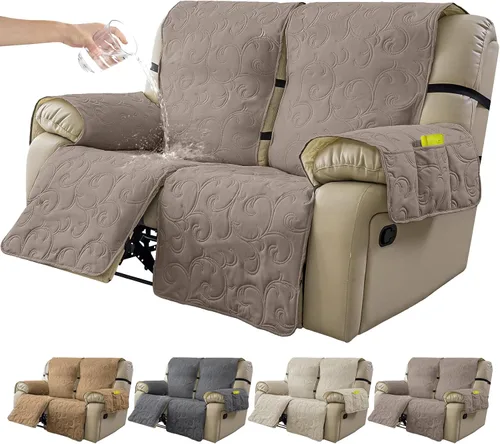 Vista 33 de Funda reclinable 100% impermeable para sofá biplaza, 4 piezas divididas para sofá reclinable de 2 asientos, funda de sofá reclinable antideslizante