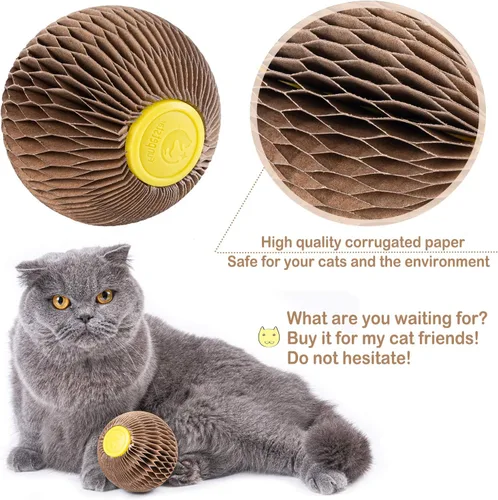 Vista 5 de AREIIA Bola de Hierba Gatera para Gatos Bola Rellenable con Rascador Fiebre Felina Juguetes para Reducir la Obesidad y la Soledad CSB01BR